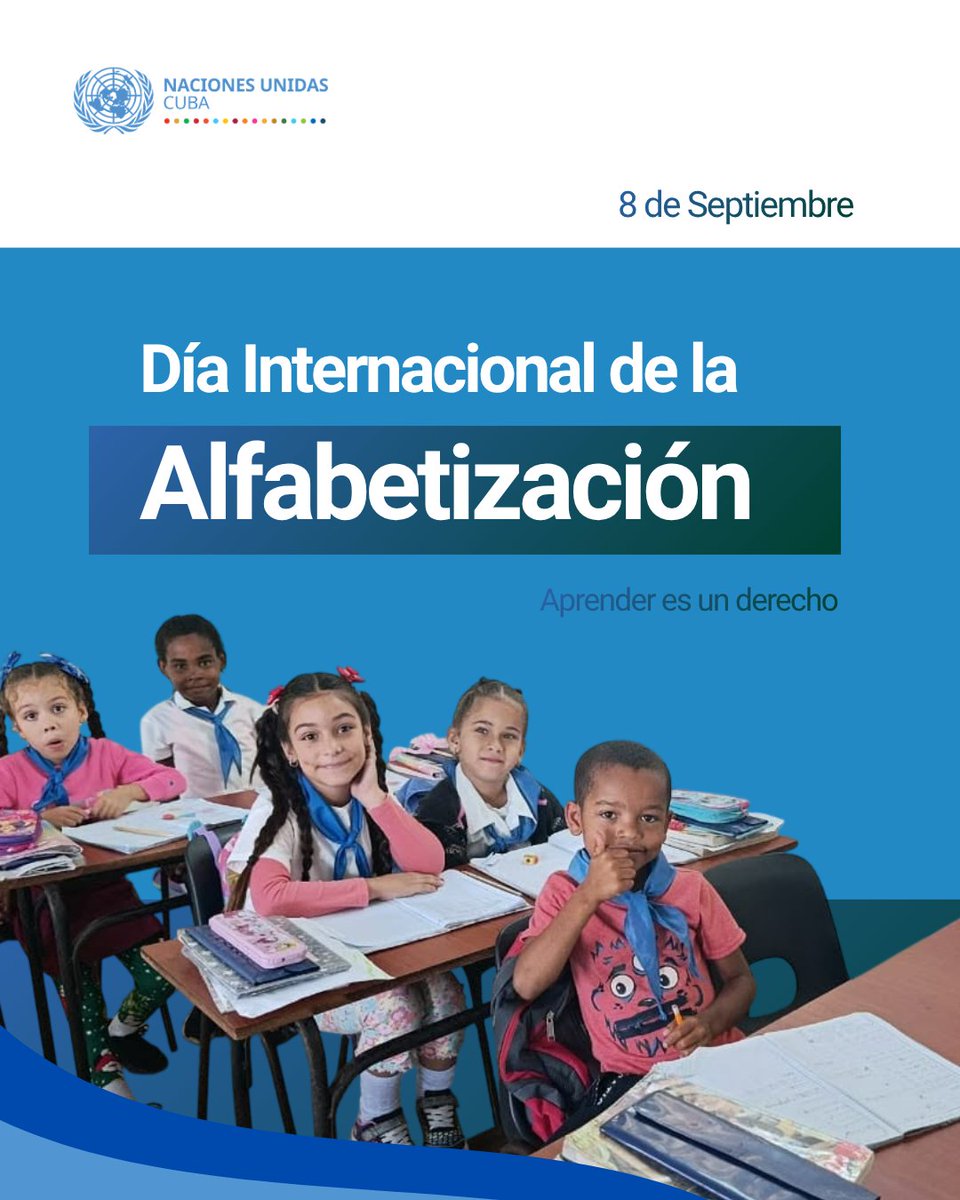 ONU_Cuba's tweet photo. 📖 Leer y escribir no debería ser un privilegio.

Desde hace 60 años celebramos la alfabetización como un derecho.

Pero millones en el mundo aún enfrentan barreras y luchan x oportunidades de aprendizaje.

✊ La alfabetización es un compromiso constante. https://t.co/8eEs3jd2O3