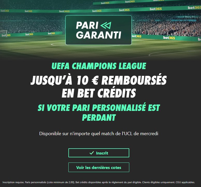 astuces_paris's tweet photo. 🟢 Bet365 : +3.71€ assurés quelque soit le résultat

Les bets sont dispos ici : https://t.co/L81HWVfLWK

💰Déjà + 7 585€ net en 29 mois 

💸 Optis des promos ANJ 100% safe
💰 Conversions de Freebets 
⚡ Notifs Cotes Boostées

❤️ et ↪️ pour de vraies optimisations https://t.co/dHEksMfgCM