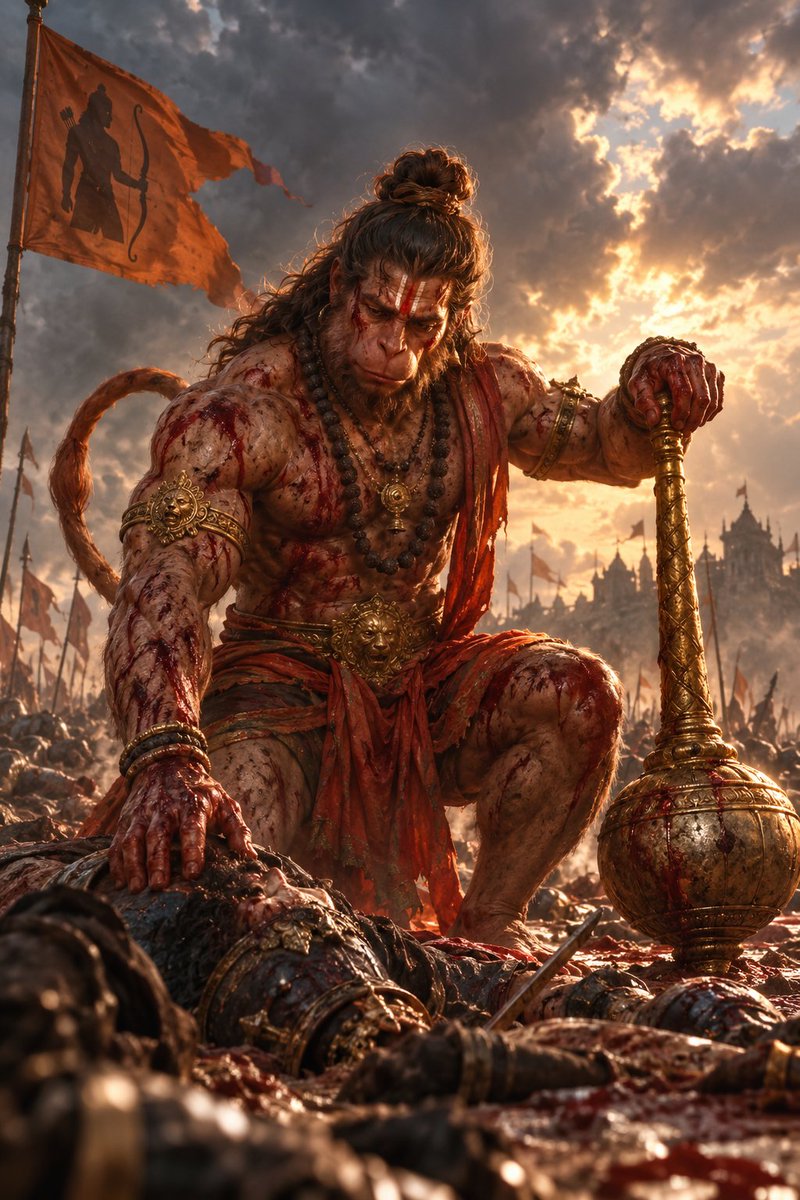 SanthoshVmr's tweet photo. Fury in his eyes. Compassion in his heart.
Blood on his mace. Pain in his soul.
Victory behind him. Shri Ram in his heart. 🔥🙏
He is the fire of Shiva, yet the servant of Rama.
Fierce when dharma demands it. Calm when the battle ends.
Jai Shri Ram. 🚩 Jai Hanuman. 🔱 https://t.co/f67M1ttyMg