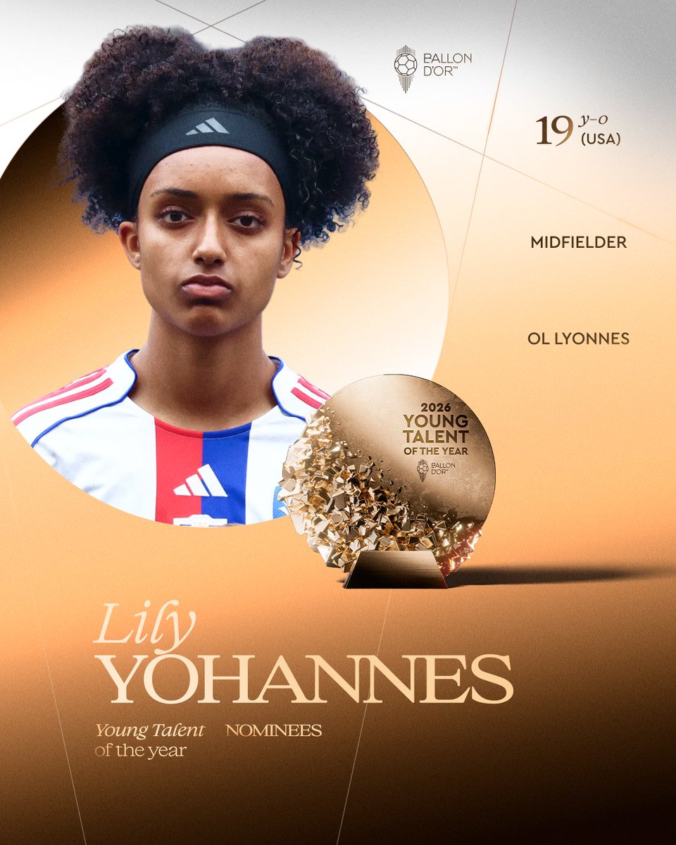 ballondor's tweet photo. Nominated for the 2026 Women's Young Talent of the Year ⬇️

@LilyYohannes10
@ol__lyonnes
@USWNT

#ballondor https://t.co/3hddoK6MgO
