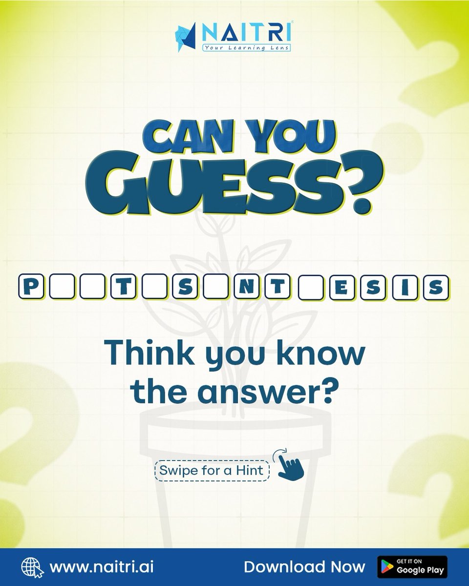 Naitriinovation's tweet photo. 🌱 Can You Guess the Answer? 🤔
Learn smarter with NAITRI—interactive learning, visual explanations & AI-powered study support, all in one app! 📚✨
#NAITRI #SmartLearning #EdTech #AIinEducation #VisualLearning #StudySmart https://t.co/0JSyLISGUY