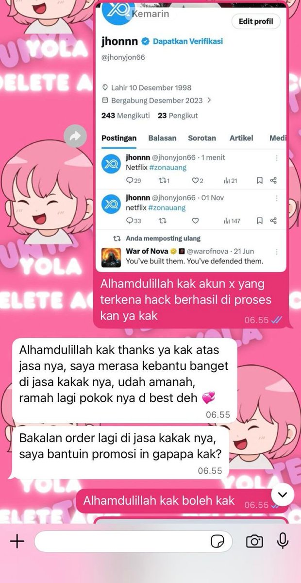 fakeuit's tweet photo. HALO OPEN ALL JASA PEMULIHAN AKUN, BALIKIN AKUN/HAPUS AKUN
 
💞 JASA SADAP WA/SOSMED 
💞JASA LACAK HP HILANG/LOKASI
💞 JASA PEMULIHAN AKUN FACEBOOK/INSTAGRAM/GOGLE 
💞 JASA PEMBUATAN WEBSITE 

FACEBOOK/INSTAGRAM/GMAIL/TELEGRAM(DLL)
KONSULTASI?? WA DI BIO ‼️ https://t.co/xfnLRTedZS