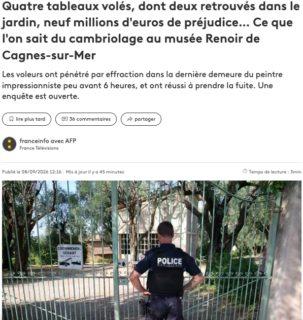 Ecolocrati54967's tweet photo. Un avant-goût de l'impéritie : (in)sécurité dans la @MetropoleNCA + à @VilledeNice + à @VilledeCagnes cambriolage au #MuséeRenoir
@departement06
le tout administré par la droite extrême

#insécurité #violences #narcotrafic #nuisances #pollution #mortalitéroutière
#RN #UDR https://t.co/5AtQZXah8u