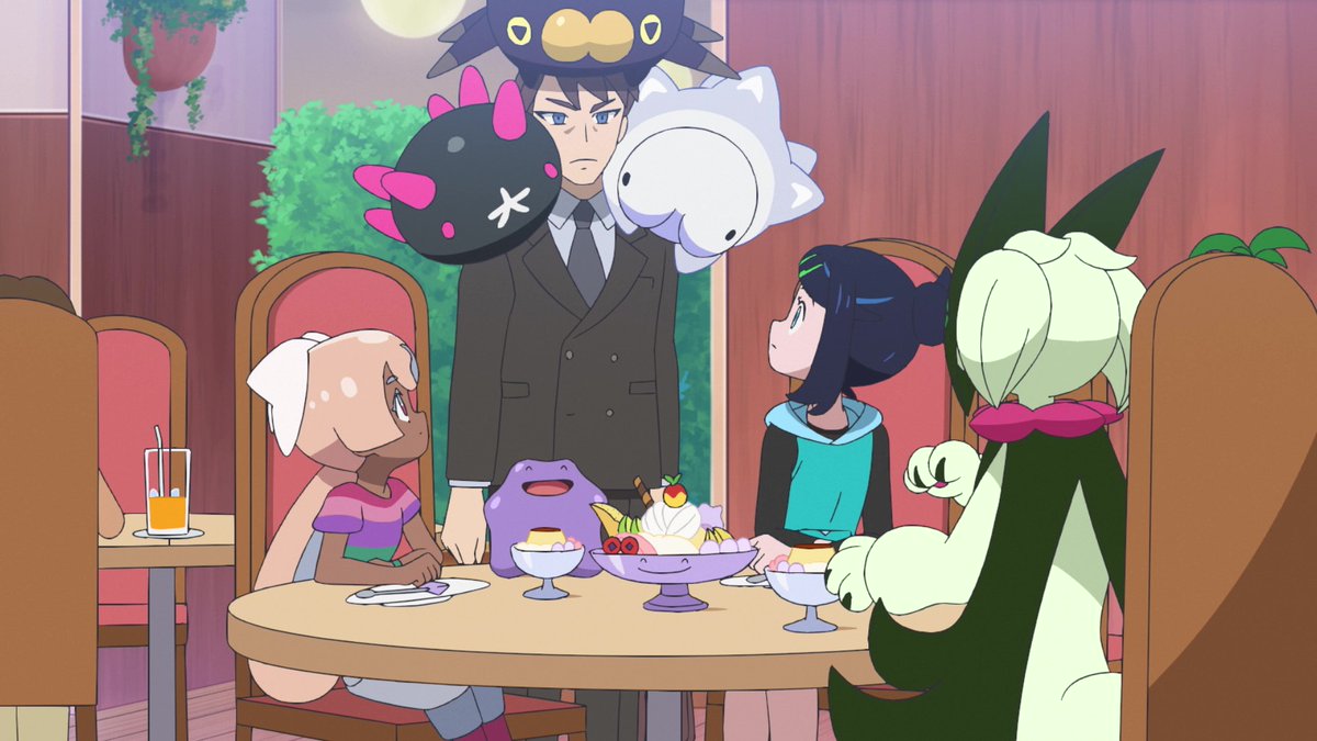 anipoke_PR's tweet photo. △#アニポケ 次回注目ポイント▽

#メタモン コラボメニューを食べにきた
リコとナヴィ♪

そこに現れたのは
肩に #ナマコブシ と #ユキハミ
頭に #バチンウニ を乗せたサラリーマン・ヤカタ！

ヤカタに誘われ、2人は
プニプニしたポケモンを愛でる「プニポケ活動」
略して「プポ活」をすることに!? https://t.co/koDgw8Ydwa