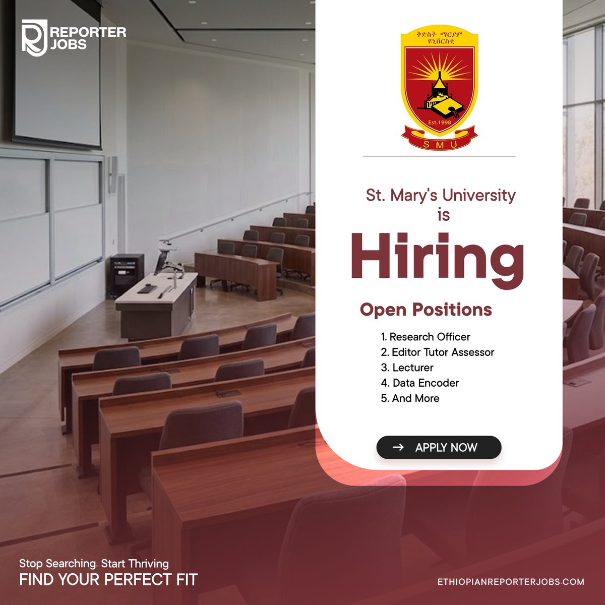EthReporterjobs's tweet photo. 𝐍𝐎𝐖 𝐇𝐈𝐑𝐈𝐍𝐆 | 𝐒𝐓. 𝐌𝐀𝐑𝐘’𝐒 𝐔𝐍𝐈𝐕𝐄𝐑𝐒𝐈𝐓𝐘

📍 Addis Ababa
💼 Multiple Roles Available
🏷️  #ICT #Accounting #Eng #Marketing

Apply: https://t.co/h0CmflYjB8

𝐑𝐄𝐏𝐎𝐑𝐓𝐄𝐑 𝐉𝐎𝐁
𝐹𝑖𝑛𝑑 𝑌𝑜𝑢𝑟 𝑃𝑒𝑟𝑓𝑒𝑐𝑡 𝐹𝑖𝑡.
#ReporterJobs #JobsInEthiopia https://t.co/boxzCtt10i