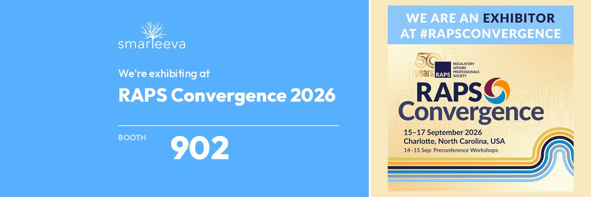 SmarteevaAI's tweet photo. Booth #902. Charlotte. 15 to 17 September.

We're exhibiting at RAPS Convergence 2026. Come and tell us where post-market surveillance is costing you time, and we'll show you what it looks like when complaints, adverse events, MDR filings, recalls, and risk sit in one Salesforce-native platform.

Jaime Castillo is at the booth all three days. Book a slot instead of hoping to catch us between sessions: https://t.co/a1shMju73w

#RAPSConvergence #RegulatoryAffairs #MedicalDevices

https://t.co/ocILMrKC4i