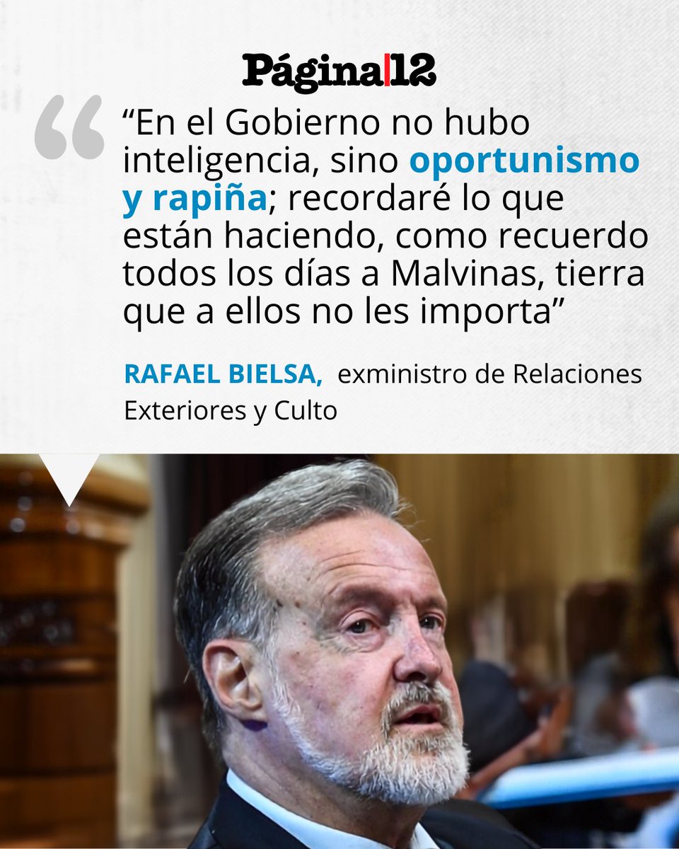 pagina12's tweet photo. Rafael Bielsa, exministro de Relaciones Exteriores y Culto durante la gestión de Néstor Kirchner, analizó con extrema dureza el anuncio del presidente Javier Milei en cadena nacional sobre las Islas Malvinas. https://t.co/S8FXOPThB6 https://t.co/fZRjAjmwR4