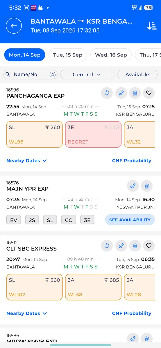 the_ak18's tweet photo. @SWRRLY @DrmMys Please consider a SPL train YPR–MAQ on Fri, 11 Sept, late evening, with a return MAQ–YPR on Mon, 14 Sept, late evening, for Ganesha Chaturthi.

Existing 3 night trains are already showing REGRET. A SPL train would greatly help passengers during the festival rush. https://t.co/NReTXvSfCR