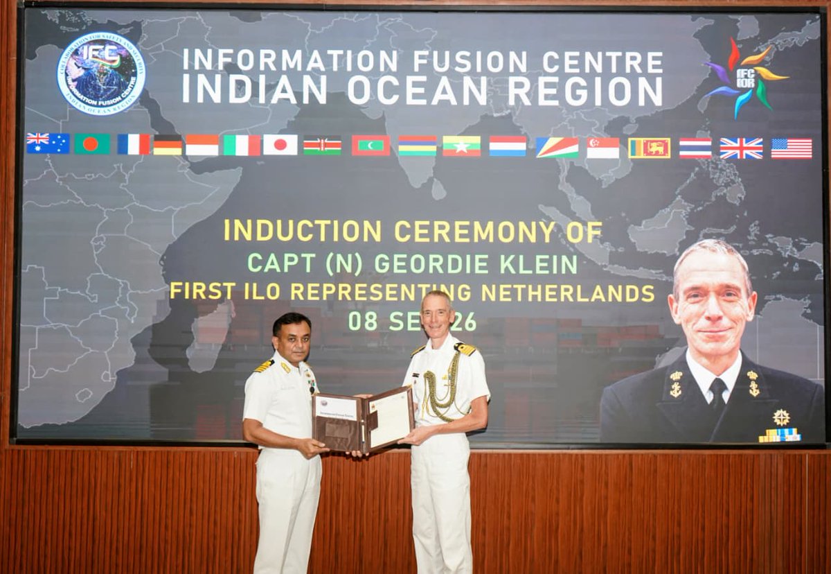 IFC_IOR's tweet photo. Captain (Navy) Geordie Klein was formally inducted today as the Centre’s 18th International Liaison Officer and the first #ILO representing the Netherlands.

The Netherlands’ presence at #IFCIOR further strengthens the Centre’s collaborative architecture, adding a valuable European maritime perspective to #InformationSharing, #MDA and #MaritimeSecurity across the region.

The occasion marks another step forward in India-Netherlands maritime cooperation, underscoring a shared resolve to keep the seas safe, secure and stable.

#MAHASAGAR
#BridgesofFriendship

@indiannavy