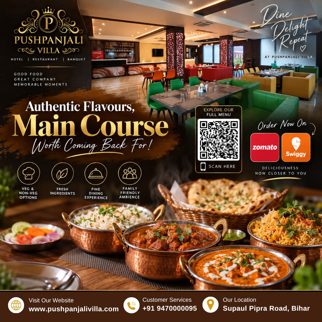 Pushpanjalivila's tweet photo. 🍽️ स्वाद ऐसा कि दिल कहे — फिर से आओ! ✨
Authentic flavours, premium ambience &amp; unforgettable moments ❤️
📍 Supaul Pipra Road, Bihar
📞 +91 94700 00095
🌐 https://t.co/FzozsGnceb

#PushpanjaliVilla #BestRestaurant #Restaurant #BestRestaurantInSupaul #RestaurantInSupaul #Supaul https://t.co/QC3uiDiCoM