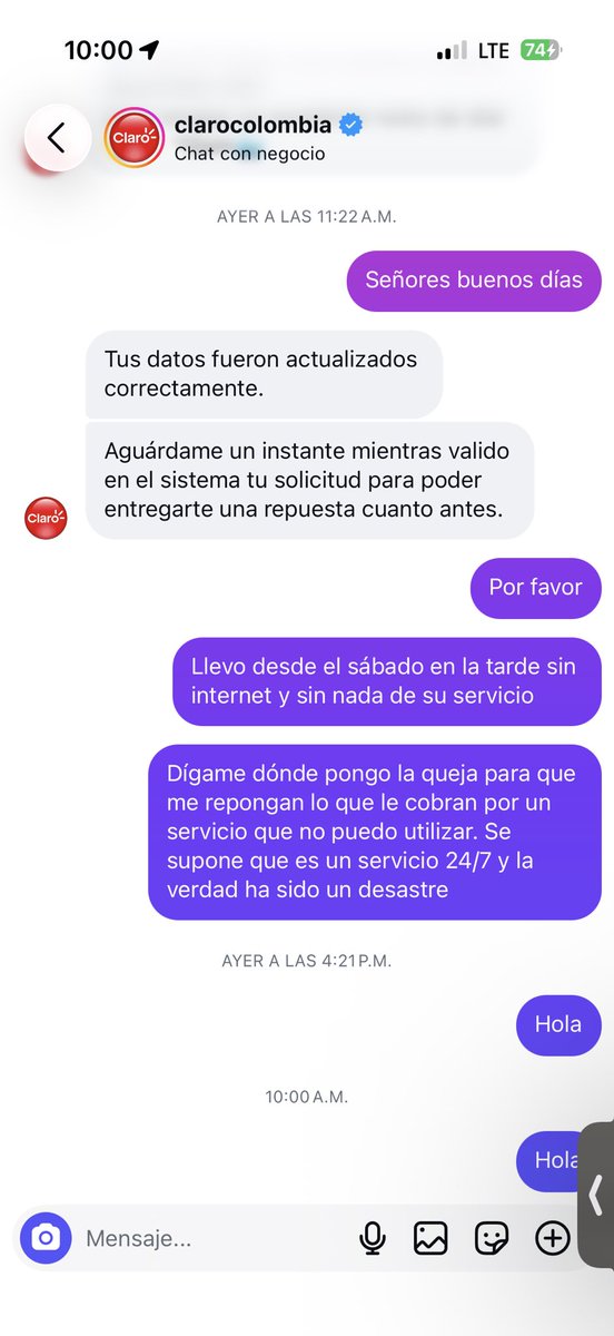 quinterin440's tweet photo. @ClaroColombia el servicio con ustedes es pésimo! Pagar por un servicio que puedes usar y adicional el servicio al cliente es una verdadera mierda. Que tengo que hacer? De verdad es desesperante https://t.co/V6aHJnKAYK