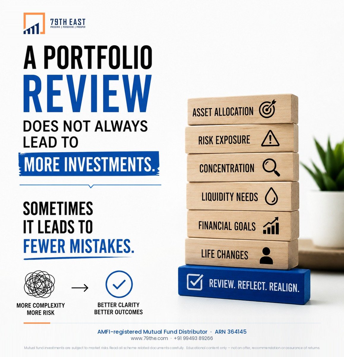 79th_east's tweet photo. If you had to build your portfolio from scratch today — would you build it the same way?

If you're not sure... that's usually the answer.

A review doesn't always mean more investments.
Sometimes it just means fewer mistakes. 
ARN: 364145 https://t.co/xTaZ6r93Bi