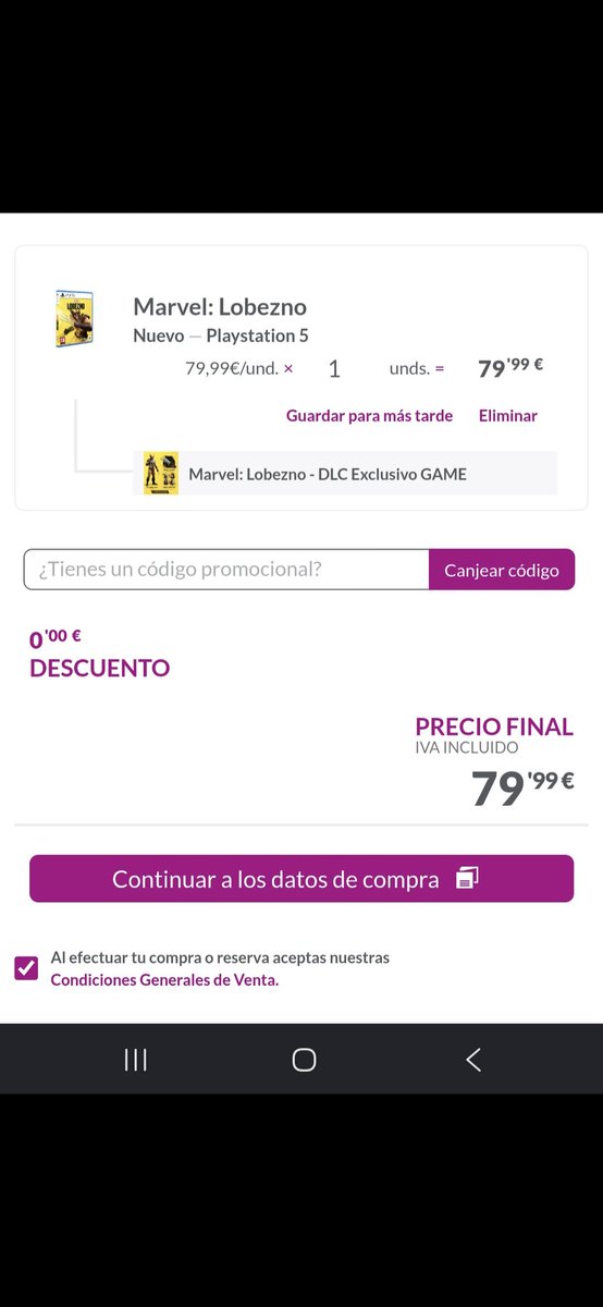CastanoCases's tweet photo. @Pablo_001R @VideojuegosGAME Pero tu lo tenias reservado de antes no? Porque veo que te quitan los -3 de la reserva. Si lo reservo ya tengo que pagar los 79,99 y en el carrito no me sale nada de steelbook, solo el dlc https://t.co/ZQUI4UooFC