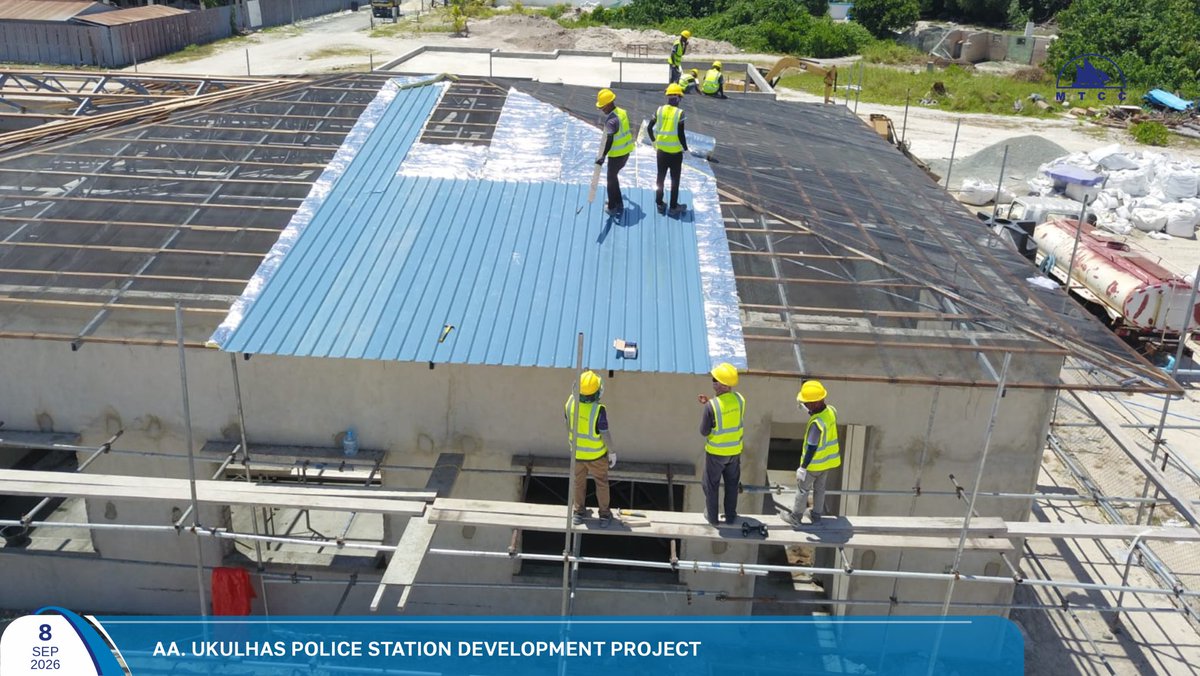 MTCCPlc's tweet photo. Project Update: Development of Police Station in AA.Ukulhas
Plastering work of internal walls has reached 75% completion. Roofing sheet laying works are currently ongoing at the project site.
Follow more updates at: https://t.co/gj1h168wwY
#MTCCProjects #TeamMTCC #RayyithungeKunfuni #GaumuBinaakurumugaaMTCC
