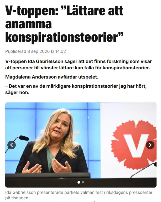 peterkullgren's tweet photo. Det alltså en konspirationsteori att vänsterlutande personer är mer benägna att falla för konspirationsteorier?

Om en liten stund kommer vänsterpartiet att slå tillbaka mot socialdemokraterna och hävda att det är en konspirationsteori att påstå att det är en konspirationsteori att vänsterlutande personer är mer benägna att tro på konspirationsteorier än mittenväljare.