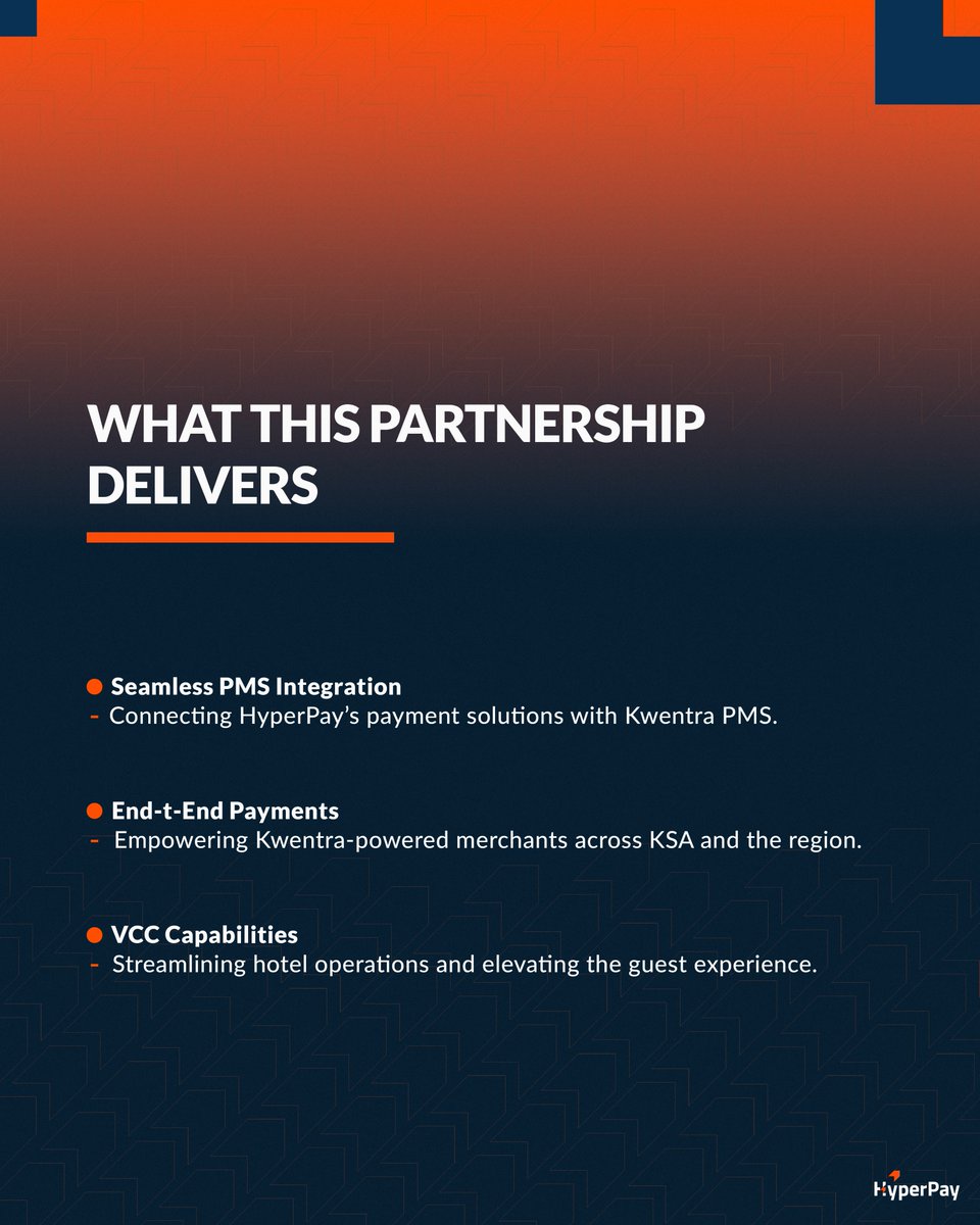 HyperPay's tweet photo. شراكة ترسم مستقبل الضيافة. 🤝

HyperPay × Kwentra تجمع حلول الدفع الشاملة وتقنيات إدارة الفنادق وإمكانات VCC، لتبسيط العمليات والارتقاء بتجربة الضيوف.

—

A partnership shaping the future of hospitality.

HyperPay × Kwentra brings payments, hotel management technology, and VCC capabilities together for a more seamless hospitality experience.

#HyperPay #Kwentra