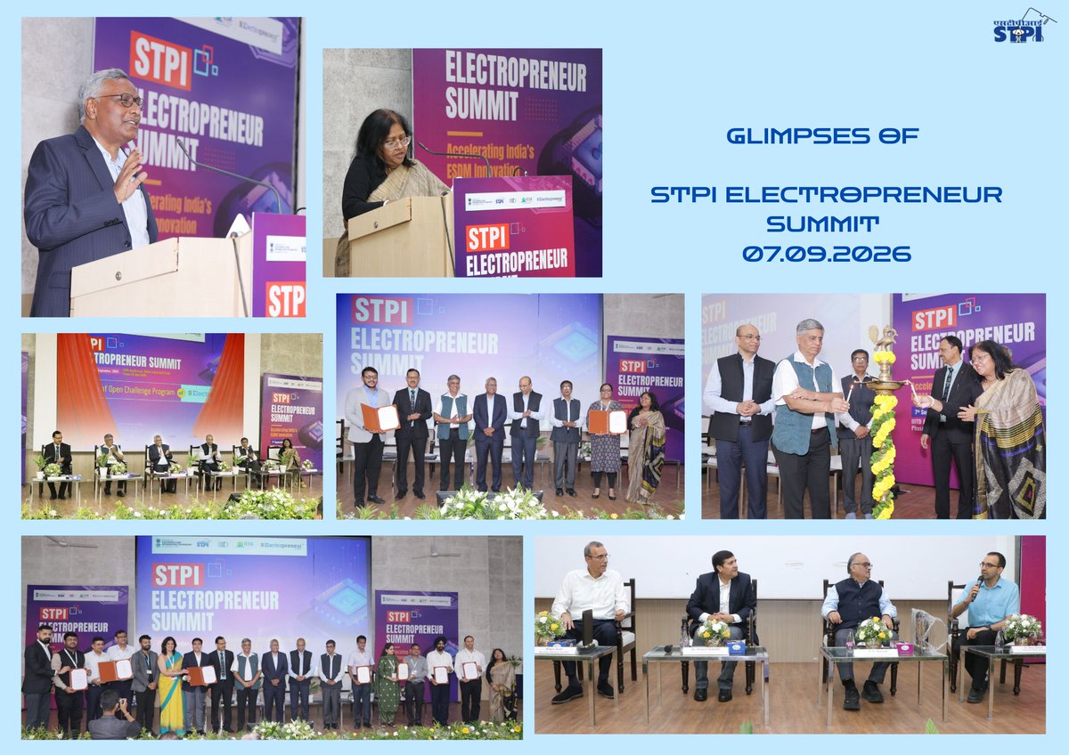 STPINoida's tweet photo. ⚡ Empowering the next wave of Indian electronics!
The STPI Electropreneur Summit on 07.09.26 set a massive roadmap for India's ESDM sector. From nurturing early-stage startups to expanding the tech ecosystem, the future of hardware innovation looks bright! 🇮🇳  @arvindtw https://t.co/Vc4p5HGYFQ