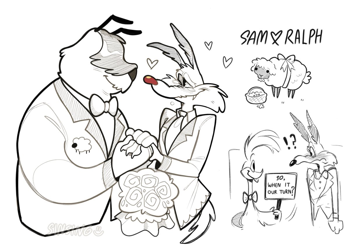 SINSING49's tweet photo. 💐💍 #LooneyTunes #RalphWolf #SamSheepdog #WileECoyote #RoadRunner https://t.co/vPEB1tjPas