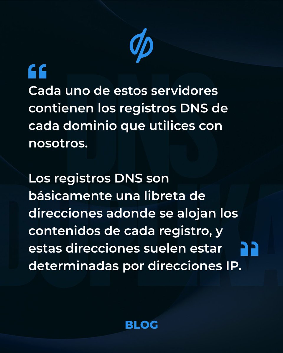 duplika's tweet photo. 🔗 Cuando registramos un dominio, debemos ingresar los servidores de DNS, que es la ubicación hacia donde vamos a delegarlo.

En esta publicación compartimos algo de información sobre qué son y para qué sirven los DNS.

https://t.co/jqu0Ow70tZ

#duplika #dns #webhosting https://t.co/WEfC1lHczo