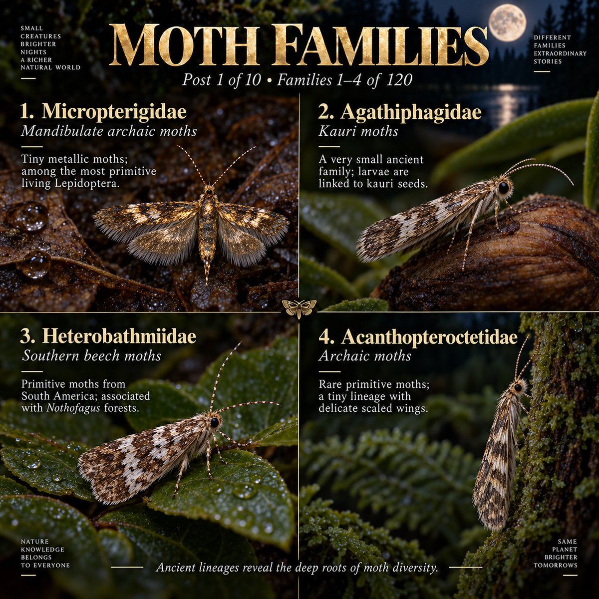 Naturetofly's tweet photo. Part 1/10 🌙 Meet the first 12 moth families—tiny, ancient lineages that reveal the roots of moth diversity. https://t.co/0czeFd9sEF