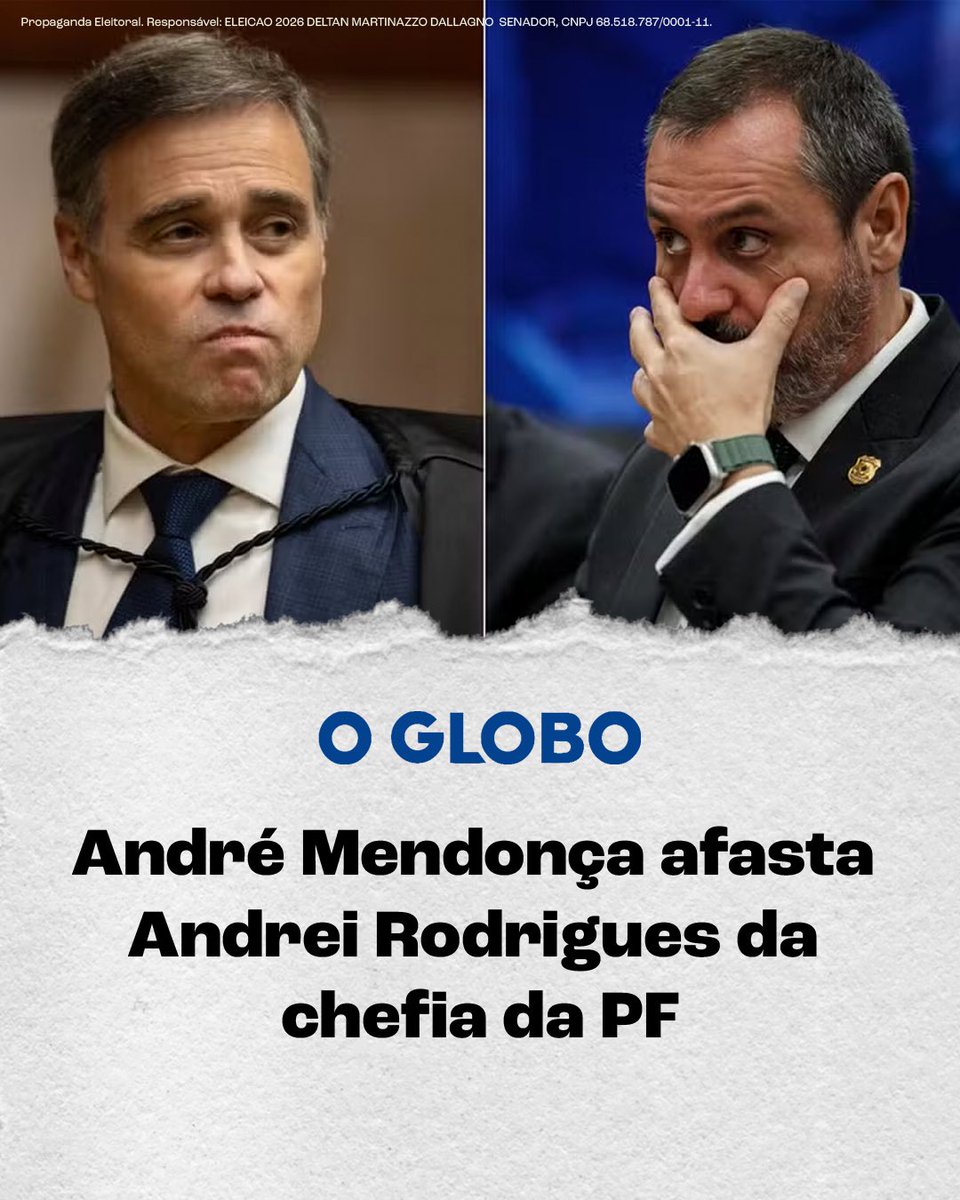 deltanmd's tweet photo. URGENTE: depois de uma ação do Partido NOVO, André Mendonça determinou o afastamento cautelar de Andrei Rodrigues da chefia da Polícia Federal.

E presta atenção nos motivos, porque o caso é gravíssimo.
O NOVO havia pedido ao Supremo o afastamento de Andrei e a abertura de investigação depois das revelações do caso Banco Master.

Entre os elementos apresentados estão mensagens de Daniel Vorcaro falando em conseguir “proteção de Andrei e de Paulo”, numa referência que os investigadores associaram ao diretor da PF e ao procurador-geral Paulo Gonet. 
Mas tem mais.

A Polícia Federal enviou a Moraes um documento sobre André Mendonça. Só que o próprio material dizia que era apenas um documento interno de trabalho, sem valor de prova. Ele também não tinha a assinatura de nenhum delegado responsável.

Em português claro: era um relatório sem autoria formal e que a própria PF dizia que não servia como prova.
Mesmo assim, Moraes usou esse material para tentar abrir uma investigação contra Mendonça.

A questão central agora é preservar a independência das investigações e impedir que alguém que esteja sob suspeita de possível interferência continue numa posição capaz de influenciar a própria apuração.

O caso Master está chegando cada vez mais perto dos donos do poder.

Compartilhe para que mais pessoas vejam a verdade!