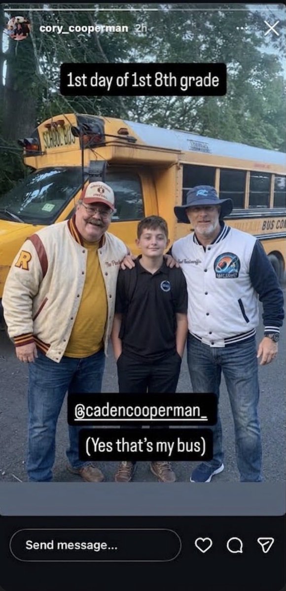 CThundermuffin's tweet photo. Big day here today as myself and @ThePuckman22 were invited over early this morning by @CoopTrained to send his son Caden off for his first day of 8th grade! What a huge accomplishment! Coop posted a photo of us on his instagram story! #timeflies #school https://t.co/8mGMuTIBgl