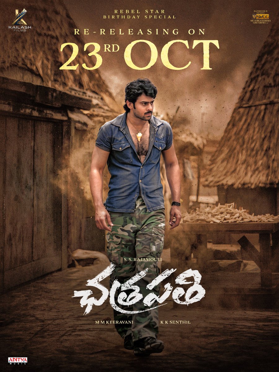 KailashFilms's tweet photo. The Storm is Coming Back to the Big Screens Once Again❤️‍🔥

On the occasion of Darling Rebel Star Prabhas’ Birthday, #Chatrapathi is all set to ROAR AGAIN in theatres on OCTOBER 23rd!🔥

#Chatrapathi4K 
#Prabhas @shriya1109 @ssrajamouli @mmkeeravaani @SVCCofficial @Chatrapathi4K @adityamusic