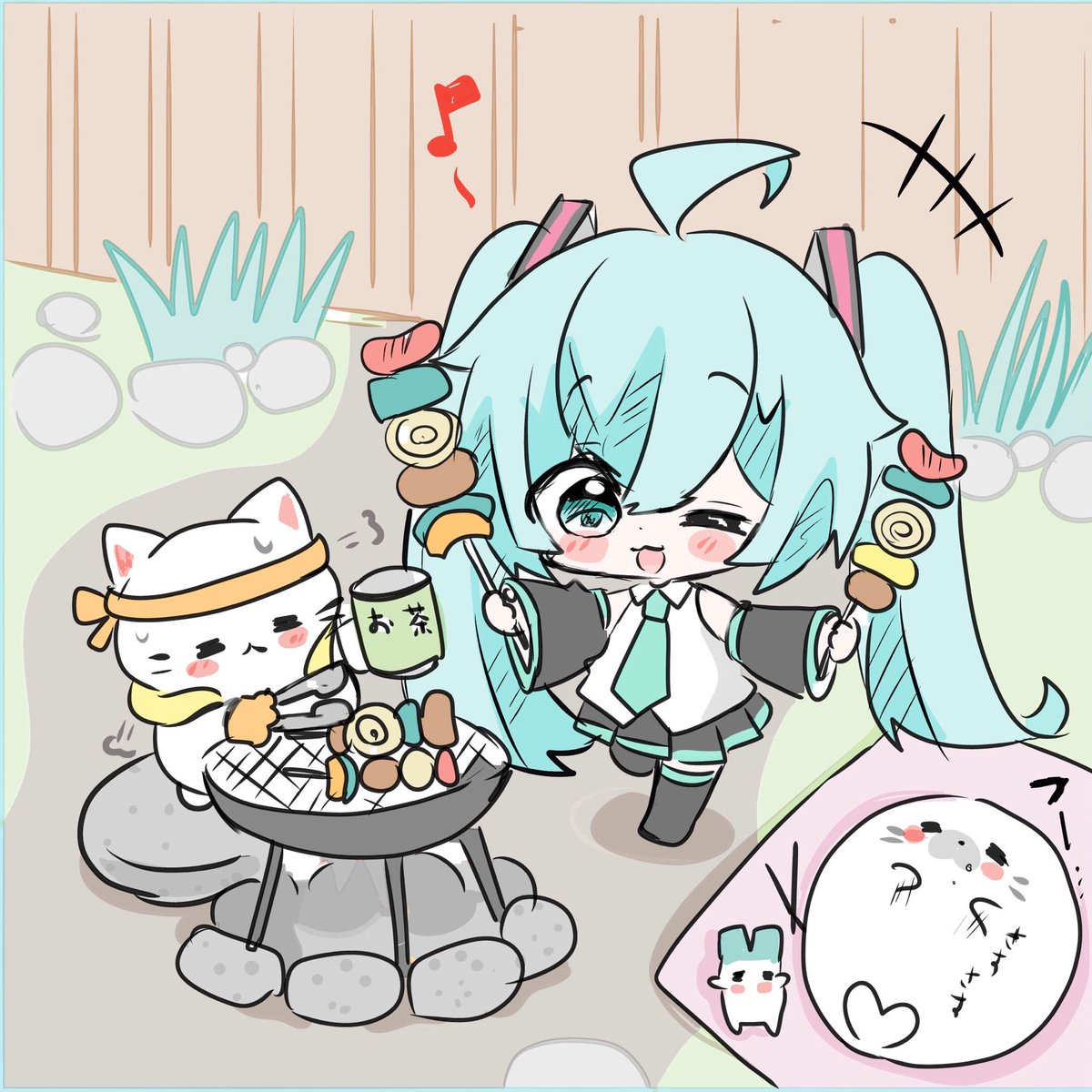 ryocathand's tweet photo. バーベキューを楽しむミクちゃん☺️ https://t.co/c4bAcCAZje