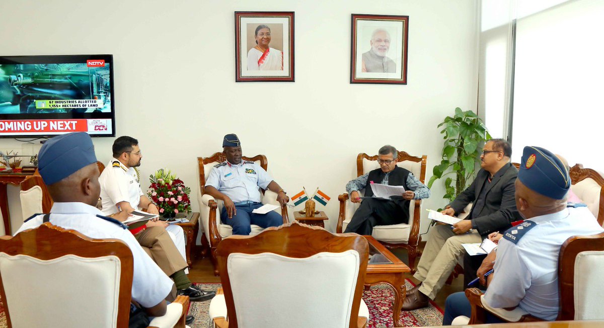 SpokespersonMoD's tweet photo. Defence Secretary Shri Rajesh Kumar Singh met Commander, Kenya Air Force Major General Bernard Waliaula in New Delhi on September 08, 2026. They discussed the gamut of India-Kenya defence cooperation, including aviation medicine, bilateral Air Force exercises, joint manufacturing and training. Both sides also exchanged views on counter-terrorism, the emerging role of drones and counter-drone systems in modern warfare.