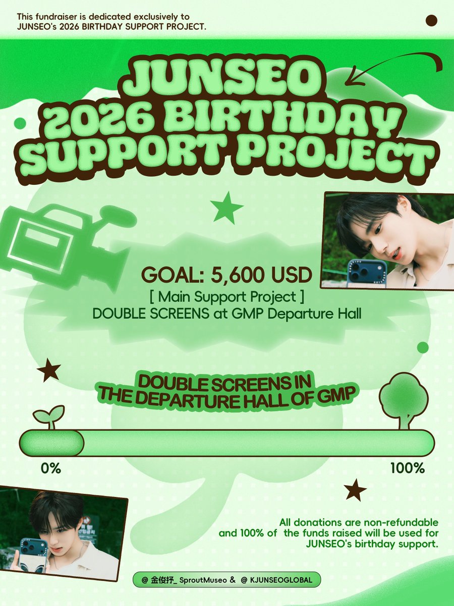 junseo_cnfc's tweet photo. 🎂 JUNSEO 2026 BIRTHDAY SUPPORT FUNDRAISING PROJECT 🎂

A joint project by @junseo_cnfc × @KJUNSEOGLOBAL 🤍🍀

🎯 TOTAL GOAL | $5,600 USD
🥇 Level 1 | $2,800 USD
🥈 Level 2 | $2,800 USD

📍 MAIN PROJECT
DOUBLE-SCREEN ADVERTISEMENT at GMP Departure Hall ✈️

As Junseo's birthday falls on the same day as the 2026 MAMA Awards in Japan, we planned this project with his schedule in mind.

Before he leaves for Japan, let's fill his departure with our love and birthday wishes. 🤍🍀

**Every donation brings us closer to making this birthday project a reality. Please join us in giving Junseo a birthday gift filled with love!** ✨

💳 DONATION METHODS:
PayPal | Wise

⏰ DEADLINE: September 30, 2026

📋 EXPENSES & FUND USAGE:
All expenses will be transparently disclosed. Please fill out the Google Form after making your donation.
🔗https://t.co/V61o8OCNm0

⚠️ Final screen placement & selection will depend on the final donation amount.

This fundraiser is exclusively for JUNSEO’s 2026 BIRTHDAY SUPPORT PROJECT.
💚 100% of funds raised will be used for Junseo's birthday support.
🚫 All donations are non-refundable.

#JUNSEO #준서 #ALPHADRIVEONE #알파드라이브원 
@ALD1_official
#ジュンソ #金俊抒
KIMJUNSEO 김준서 キムジュンソ