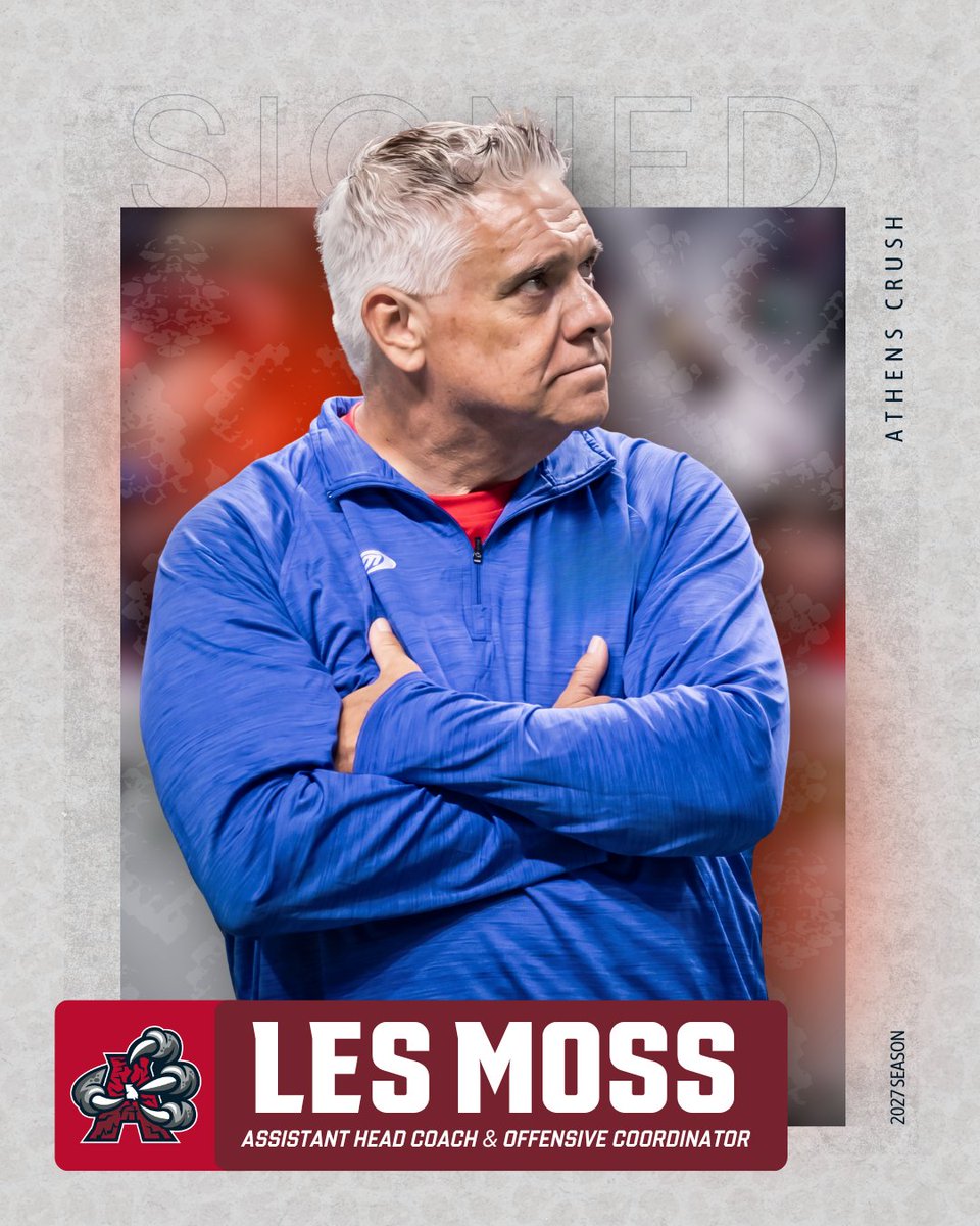 AthensCrushIFL's tweet photo. Another championship coach is joining the Crush! Welcome to Athens, Les Moss! 🏆🏈

Full story > https://t.co/vBe6rlFtqc

#AthensCrush #ReadySetCrush @KEEFENSE @IndoorFL @AkinsFordArena @CoachLesMoss https://t.co/azTPS3mcZA