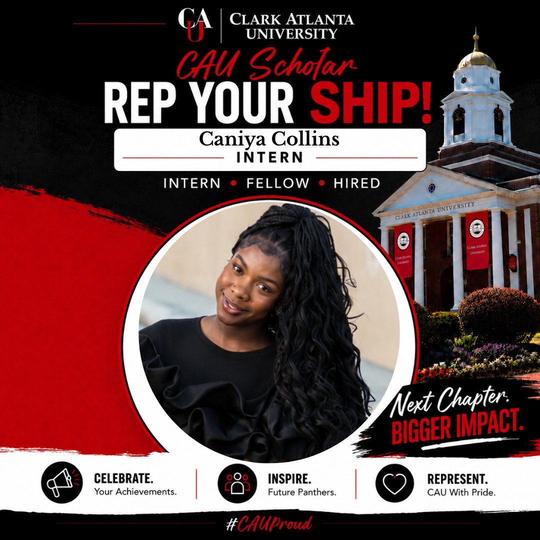 CAU's tweet photo. Caniya Collins β Freshman, Political Science
πΎ Panther Spotlight: Freshman Caniya Collins (Poli Sci) interned in Shreveport's Mayor's Office, sitting in on city leader meetings and tackling blight. Making moves as a freshman! π₯ #RepYourShip #ClarkAtlanta https://t.co/h1s7L92Hx9