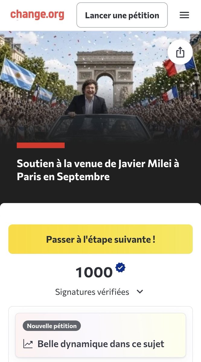 Mileistesfr's tweet photo. La pétition de soutien à la venue de Milei à Paris fin Septembre atteint les 1000 signatures vérifiées en seulement 3 jours!

Merci à tous. 

Signez, partagez!  

Les gauchistes ont encore quelques longueurs d'avance.

Lien en commentaire

👇 https://t.co/l82JRmf74o