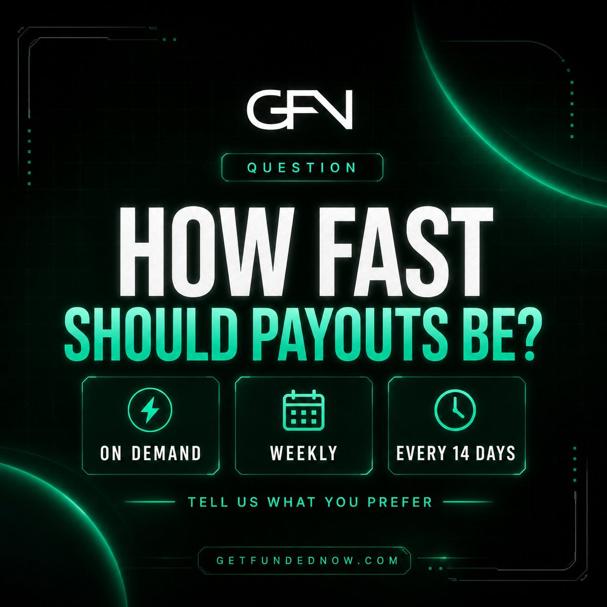 getfundednowfx's tweet photo. How fast should payouts be? 💸

On demand, weekly, or every 14 days?

There’s a lot of noise in this industry, so we want to know what traders actually prefer. https://t.co/ZBtLFQBc0o