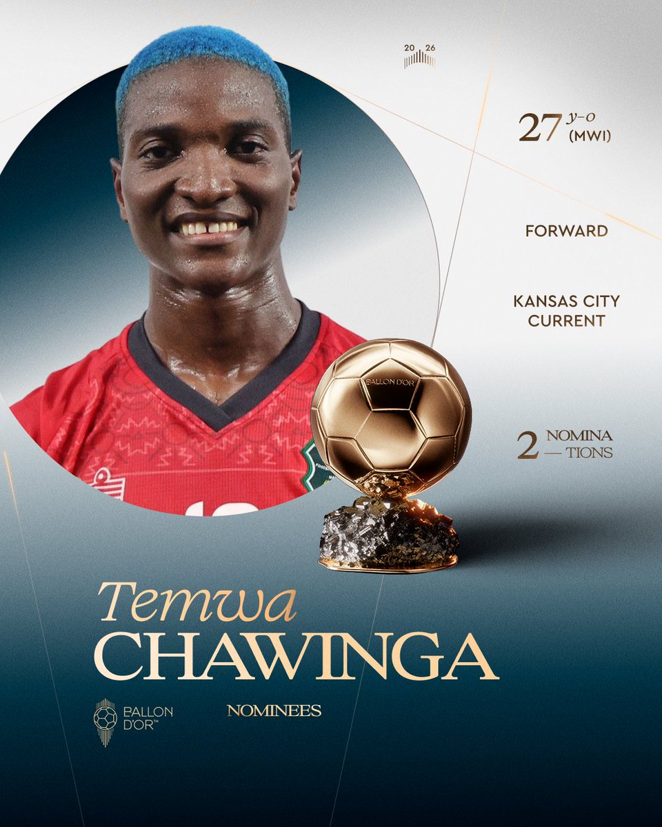 ballondor's tweet photo. Nominated for the 2026 Women’s Ballon d’Or ⬇️

Temwa Chawinga
@thekccurrent
@FaMalawi

#ballondor https://t.co/DdFfgdxTqk