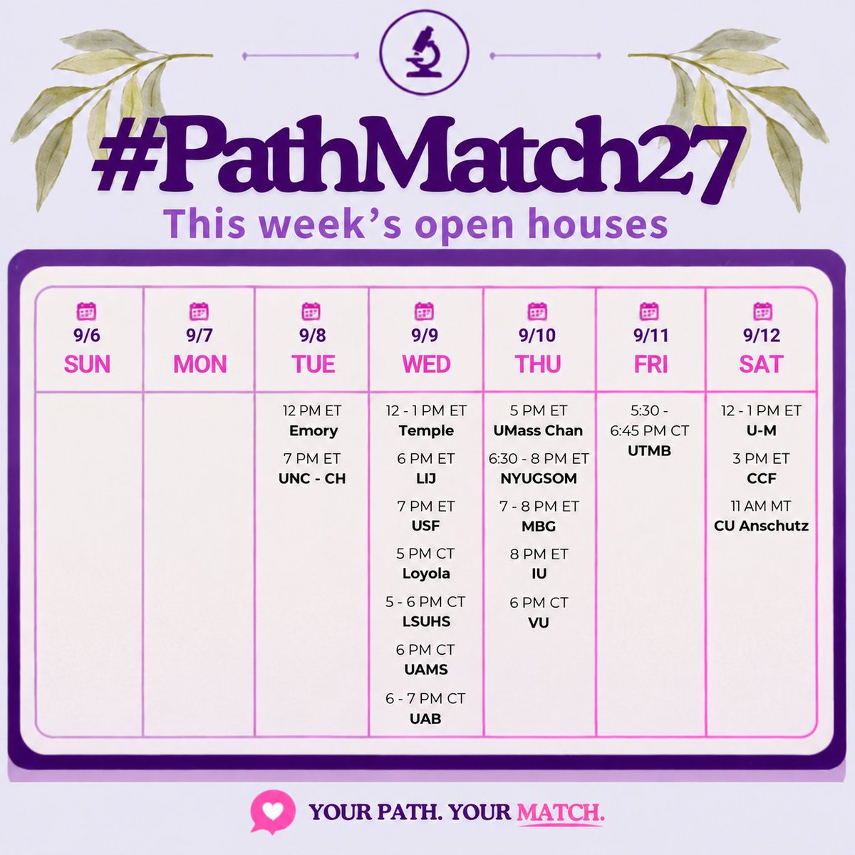 Path_SIG's tweet photo. #pathmatch27 Residency Open House events as we head into September! ✨🔬

Make sure to visit https://t.co/2URH69muUU for more information on how to register! 🤩 https://t.co/2BQml5MpB4