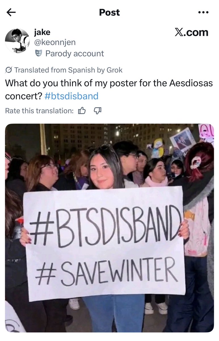 THEOGWHITEMAMBA's tweet photo. instantly knew it was fake because it wasn’t an ugly twink holding the poster, anyway #aespadisband #blackpinkdisband https://t.co/vlAUhVUiWm