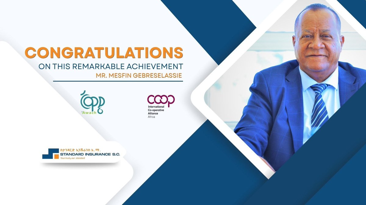 StandardIn76's tweet photo. Congratulations! 🇪🇹

@StandardIn76  proudly congratulates Ato Mesfin Gebreselassie, Chairman of @awachsaccos  and @StandardIn76, on his election as Vice President of the ICA Africa Region.

Standard Insurance S.C. https://t.co/vq1k1vYWSq