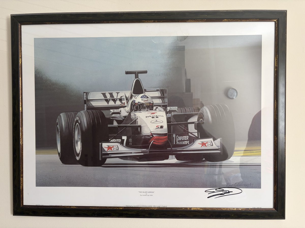 allan_pee's tweet photo. @therealdcf1  @coulthardf1  do you remember signing this at @houseoffraser in Glasgow circa 1998
the artist was  Ray Goldsbourgh and we bought it in Tynholm https://t.co/XCI1lC3djx
