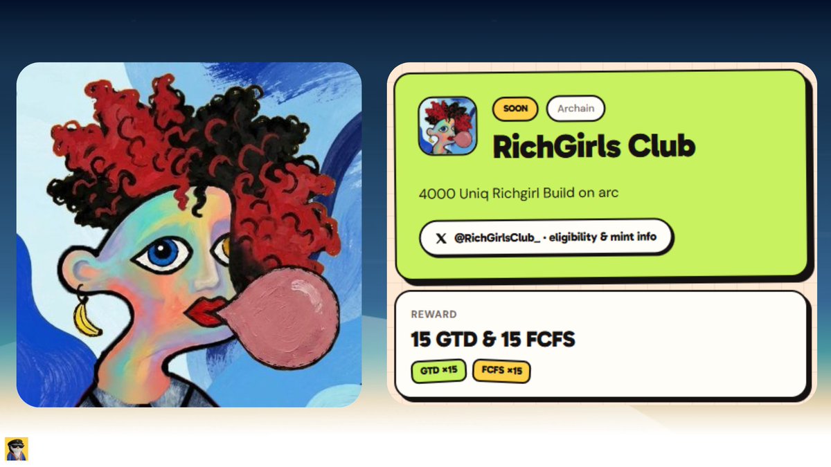 naxweb3's tweet photo. Exclusive WL Access

We’ve officially partnered with @RichGirlsClub_ to secure 15x GTD & 15x FCFS spots for our community

4000 unique Rich Girls built on @arc

🏷️ Mint Info

• Supply : 4000
• Mint price : TBA
• Chain : Arc

👇 How to Enter

• Like & Repost this post
• Complete the quest tasks here : https://t.co/rdDs5pl417

Winners will be picked and drawn in 24 hours on Gachain web