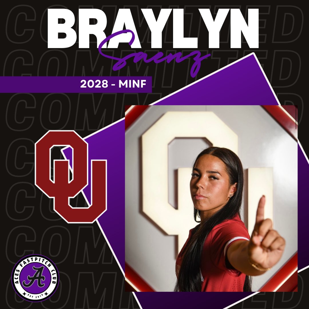 Aces_SoftballKC's tweet photo. Super excited for @BraylynSaenz and her family on her recent commitment to @OU_Softball . She’s a testament to hard work, dedication, faith &amp; grit. True Aces type of kid! Now the work starts! 
#trusttheprocess #DBA #setthestandard 
@LineDsoftball @SoftbalAmerica @DiamondAddicts https://t.co/XuXQKgtl0l