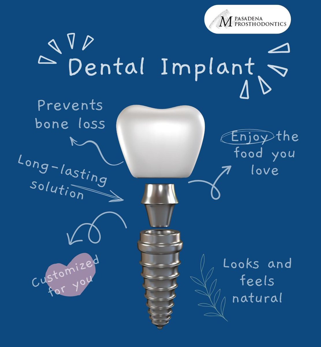 PasadenaProsth1's tweet photo. Dental implants are the gold standard in tooth replacement and offer many benefits for your smile. Replace missing teeth and restore your confidence with this long-lasting solution. #dentalimplants #missingteeth #toothreplacement #pasadena #CA #pasadenaprosthodontics https://t.co/LJwidc8Osf