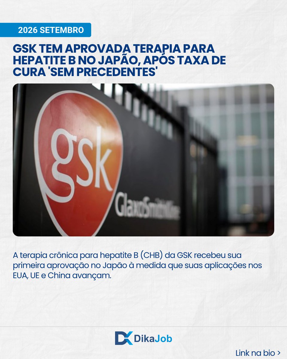 DIKAJOB's tweet photo. @GSK tem aprovada terapia para hepatite B no Japão, após taxa de cura 'sem precedentes'
Veja aqui: https://t.co/CEEa9NAHNj
#DikaJob #DikajobNews #pharmaceutical #MercadoFarmacêutico #GSK https://t.co/jdFO7Q04SR