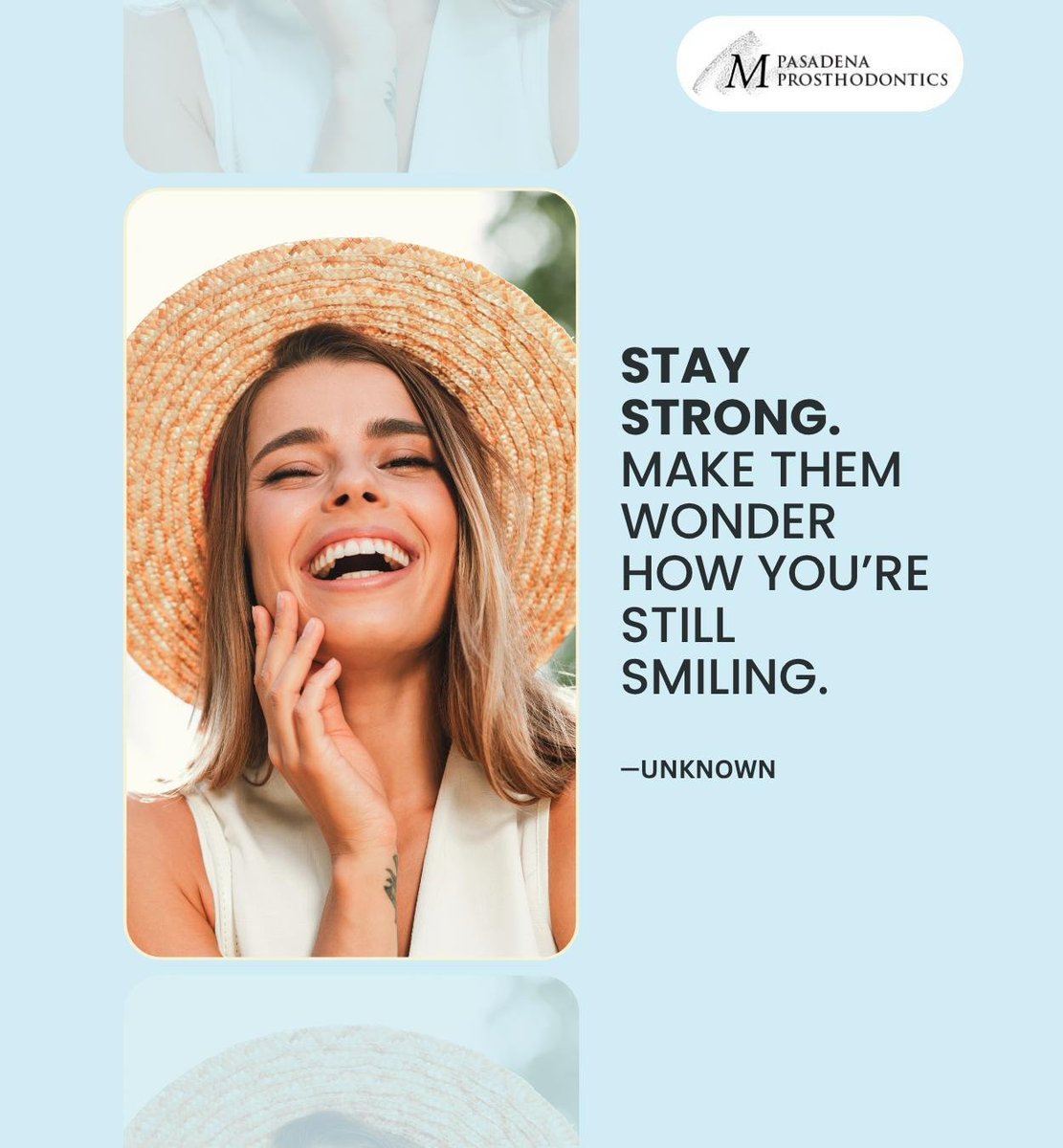 PasadenaProsth1's tweet photo. No matter what happens in life, remember to keep a smile on your face. #keepsmiling #smilealways #smile #pasadena #CA #pasadenaprosthodontics https://t.co/u7NYAl9YUb