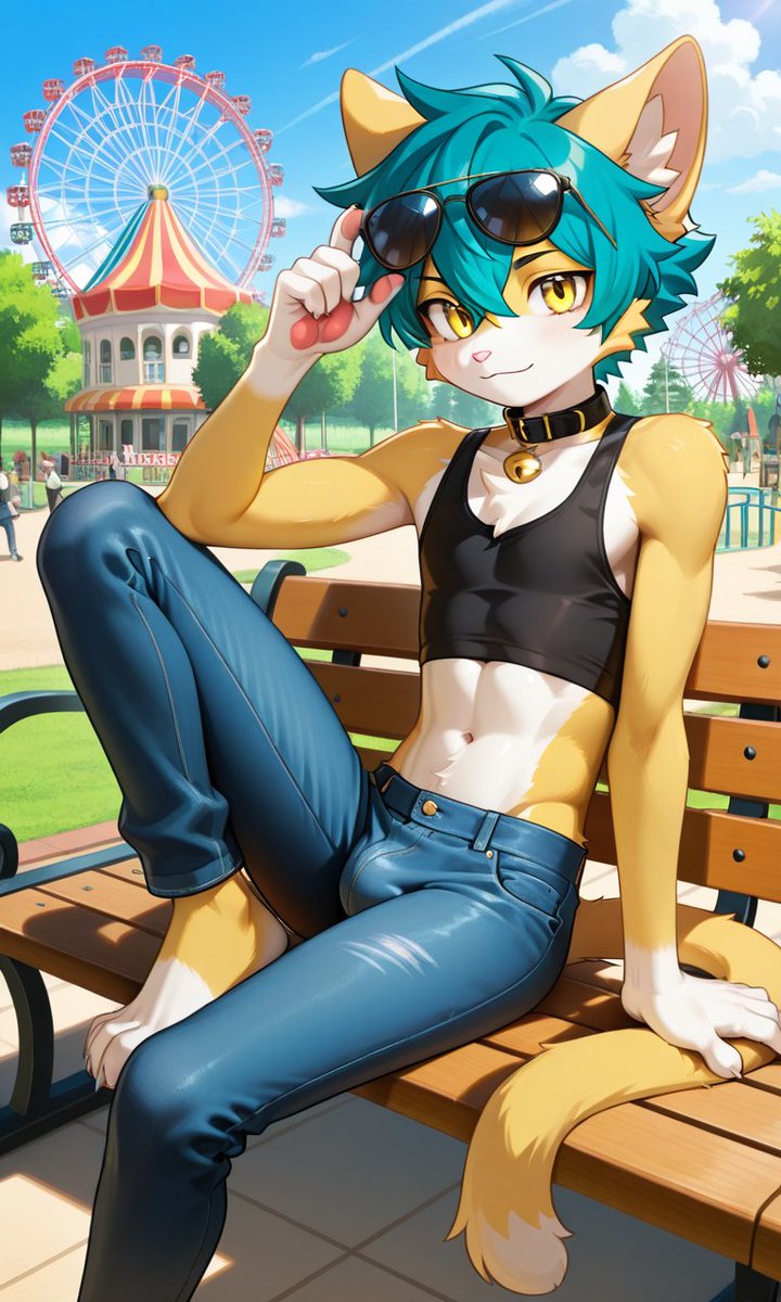 Aureithy's tweet photo. Such beautiful weather, made for the fun park. I even scored a little win at the machine… maybe you’ll be my next lucky prize😋😋. #AIGeneration #AIartBeen #furryartㅤㅤㅤ https://t.co/lneA6GH6fX