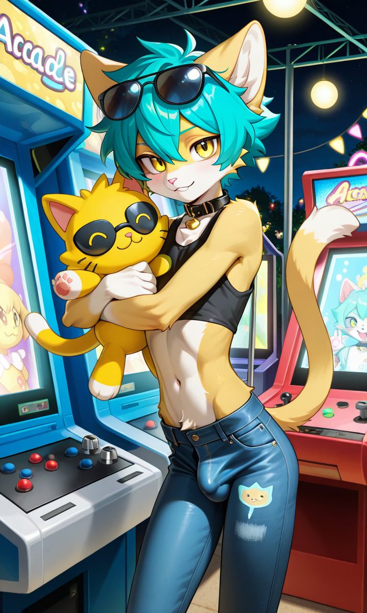 Aureithy's tweet photo. Such beautiful weather, made for the fun park. I even scored a little win at the machine… maybe you’ll be my next lucky prize😋😋. #AIGeneration #AIartBeen #furryartㅤㅤㅤ https://t.co/lneA6GH6fX