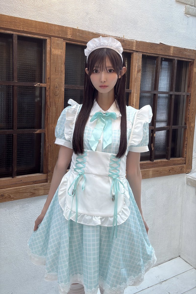 rinamini's tweet photo. 好評だった制服のようなメイド服💚

普段着ない色でそわそわしてる💭˒˒ https://t.co/OL6zq9TNH0