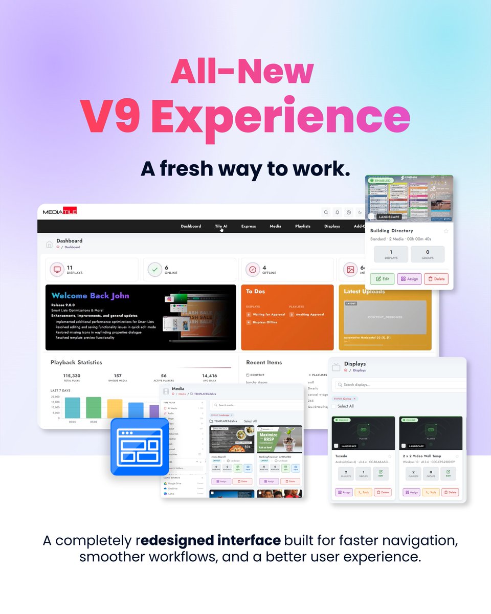 MediaTile's tweet photo. Meet the all-new MediaTile V9 experience. ✨

A completely redesigned interface built to make everyday content management faster, smoother, and easier to navigate.

Explore the new V9 experience: https://t.co/Q2l7HKQE7x https://t.co/X2flvAbAot