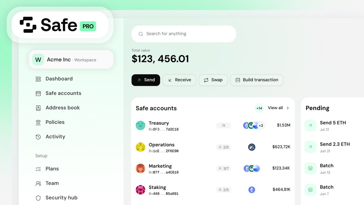 SafeLabs_'s tweet photo. Safe Pro is coming 💹

On 6 October, we launch Safe Pro. You can apply to become an Early Partner today and help us shape it.

Company-wide administration, additional security features, audit history, and reporting across every @Safe account an organization runs, plus guided onboarding and professional support. Self custody stays the same.

Ahead of launch, we're opening the Safe Pro Early Partner Program to teams who want to work directly with us and help shape what ships next.

Apply for early access and find out more: https://t.co/dWnd0r9t7L