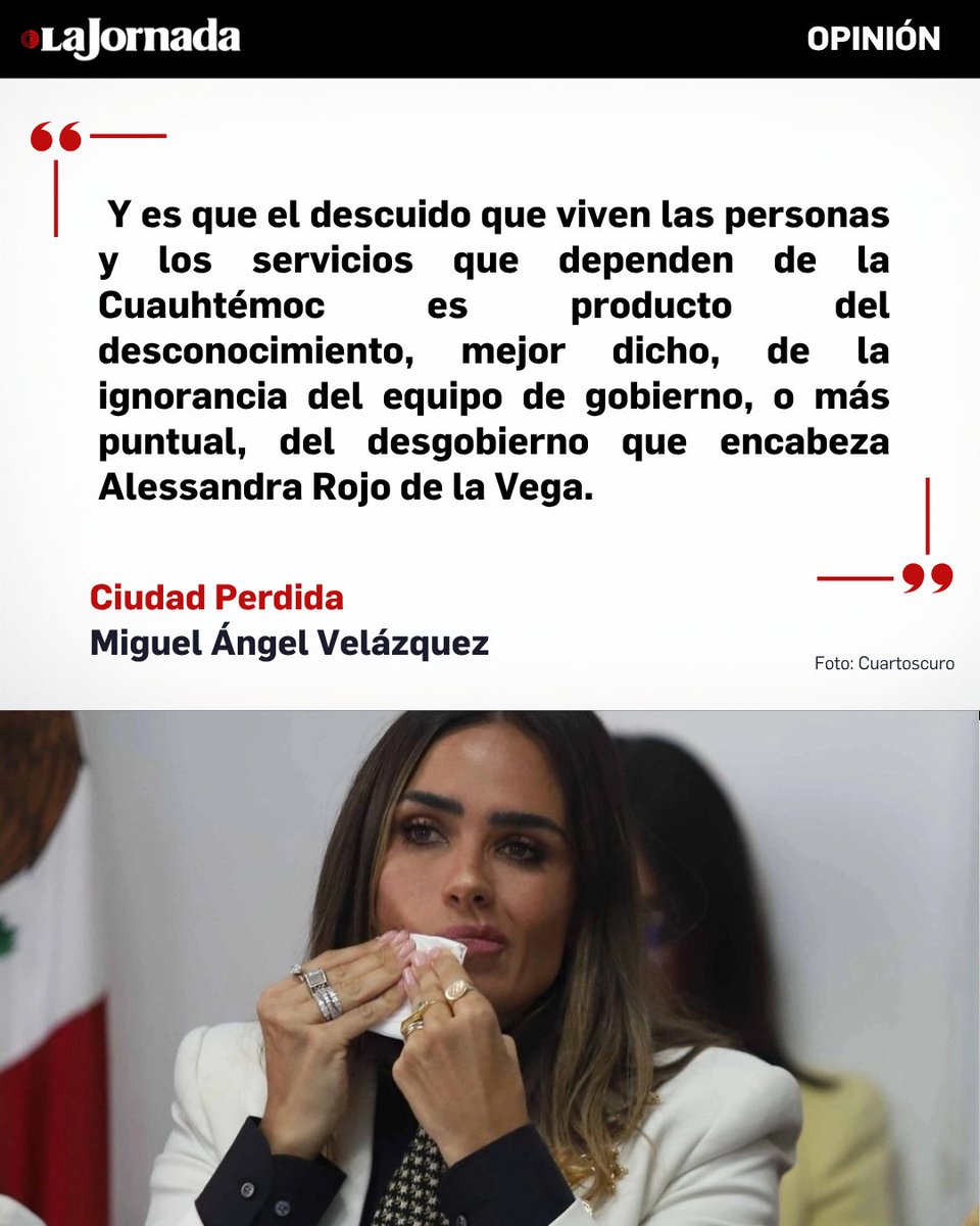 lajornadaonline's tweet photo. #CiudadPerdida, columna de Miguel Ángel Velázquez
Así que la joya de la corona es la alcaldía Cuauhtémoc, según los partidos políticos en disputa, ¿no?
Pues la calificación no hace honor a lo que pasa en la demarcación porque cualquier, o casi cualquier, nombre que llegara a la jefatura de la alcaldía sería mucho mejor que lo que ahora se tiene.
Más información en: https://t.co/kKPvGbvsAB
